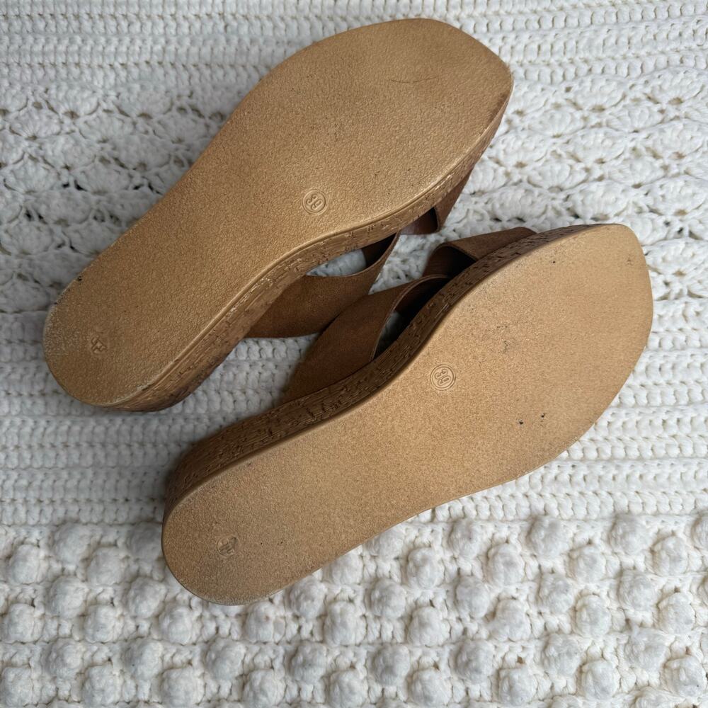 NEW LOTTINI ITALY Womens 39 US 9 Cross Band Buckle Cork Wedge Slide Sandal Brown - Picture 12 of 16